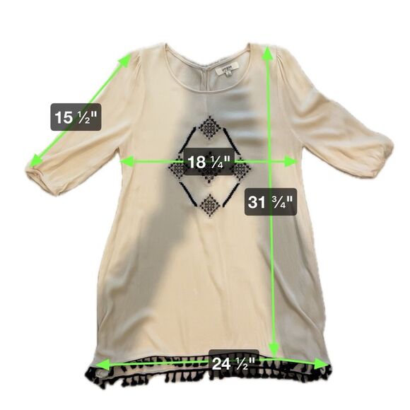 Umgee Eggshell White Long Sleeve Midi Dress with Navy Embellishments Size Medium - Picture 6 of 10